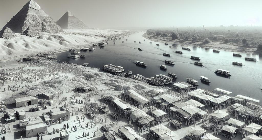 Vista panorámica del río Nilo y las pirámides de Giza